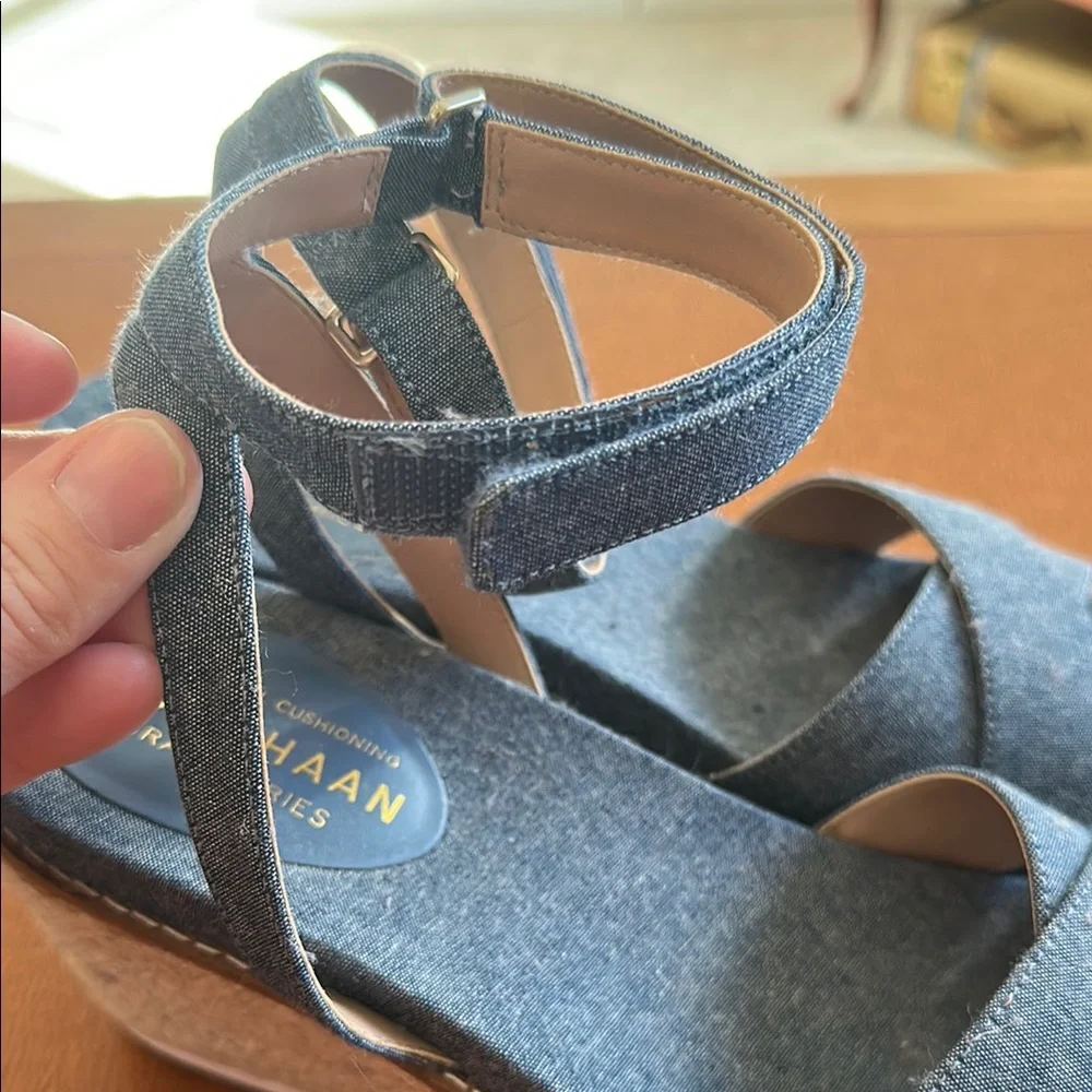 Cole Haan Denim-Look Blue Espadrille Wedge Sandals